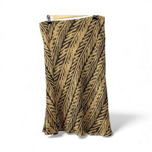 Lauren Ralph Lauren Womens Midi Skirt Size L Beige Black Print Silk Linen Blend
